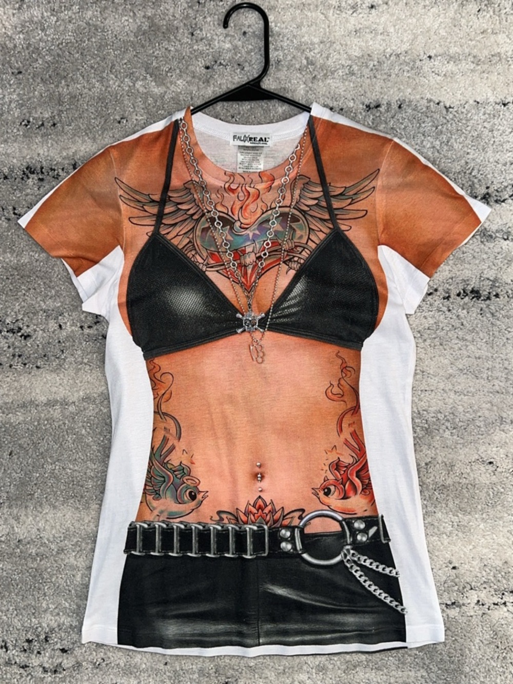 Faux Tattoo Print Short Sleeve Tee in Tan and Black by FauxReal